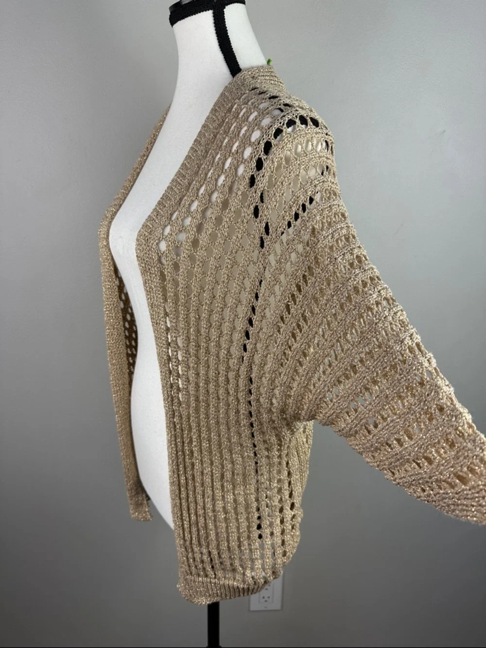 Carla Giannini Rare Crochet Knit Vintage Gold Metallic Cardigan NEW! - Picture 4 of 11